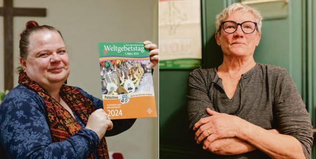 Am Band des Friedens weben: Referentin Peggy Rühle beim Vorbereitungstreffen in Döbeln (li.). Einen Raum des Friedens stiften: Maria Menz beim Vorbereitungstreffen des Kirchenbezirks Aue (re.). 