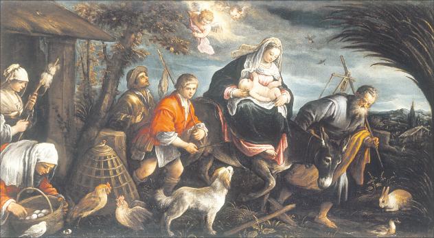 Die Flucht nach Ägypten (Matthäus 2,13-15) auf einem Gemälde Bassano del Grappa (1590). Das Thema der Flucht durchzieht die Bibel wie ein roter Faden. Foto: Sotheby‘s / akg-images