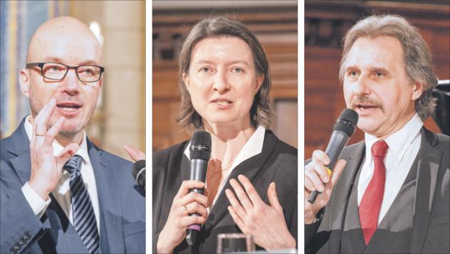 Sie stellen sich zur Wahl für das Bischofsamt in Sachsen (v. l.): Oberlandeskirchenrat Tobias Bilz, Plauens Superintendentin Ulrike Weyer und Meißens Superintendent Andreas Beuchel. Fotos: Uwe Winkler Tobias Bilz, Ulrike Weyer, Andreas Beuchel, Bischofskandidaten, Landesbischof, Wahl