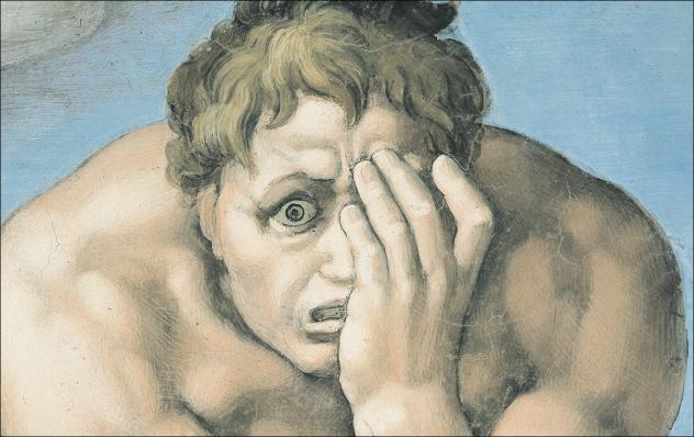 Mensch in Angst: Michelangelo »Das Jüngste Gericht« (1536 41). Foto: akg-images/MPortfolio / Electa Michelangelo, Angst