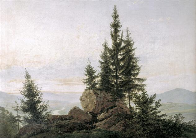Inspiriert von der Landschaft der Sächsischen Schweiz – Caspar David Friedrich: Blick auf die Elbe (1807).© CC0 1.0; übertragen aus de.wikipedia nach Commons durch Bargain; Staatliche Kunstsammlungen Dresden 