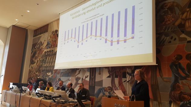 Finanzdezernentin Kathrin Schaefer (rechts im Bild) stellt die finanziellen Rahmenbedingungen und Einsparziele für die nächsten zehn Jahre vor Foto: Uwe Naumann
