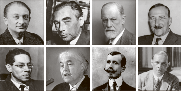 Von den Nationalsozialisten »verbrannte« Autoren: Oben (v. l.): Joseph Roth, Erich Kästner, Sigmund Freud, Stefan Zweig. Unten (v. l.): Lion Feuchtwanger, Anna Seghers, Heinrich Mann, Erich-Maria Remarque.Fotos: Oben (v. l.): CC BY 2.0; CC0 1.0; Max Halberstadt/gemeinfrei; Arquivo Nacional/gemeinfrei. Unten (v. l.): CC BY 2.0; Bundesarchiv, Bild 183-F0114-0204-003 / Hochneder, Christa / CC BY-SA 3.0 DE; Bundesarchiv, Bild 183-R98911 / o.Ang. / CC-BY-SA 3.0; Bundesarchiv, Bild 183-R04034 / Unknown author / C