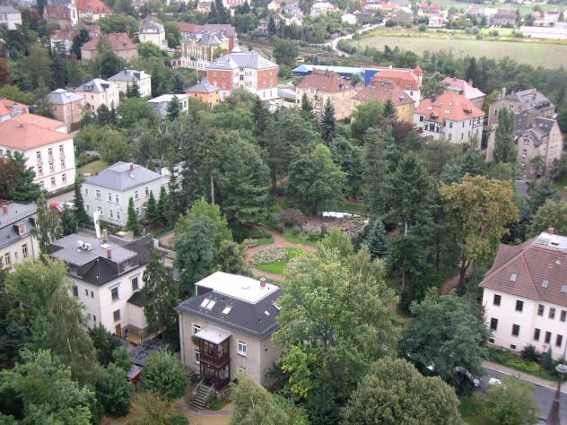 Karl-May-Hain und Villa »Shatterhand« vom Turm der Lutherkirche aus