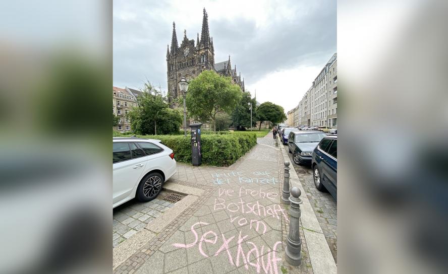 Protest gegen die Veranstaltung in der Leipziger Peterskirche. © Sisters Ortsgruppe Leipzig