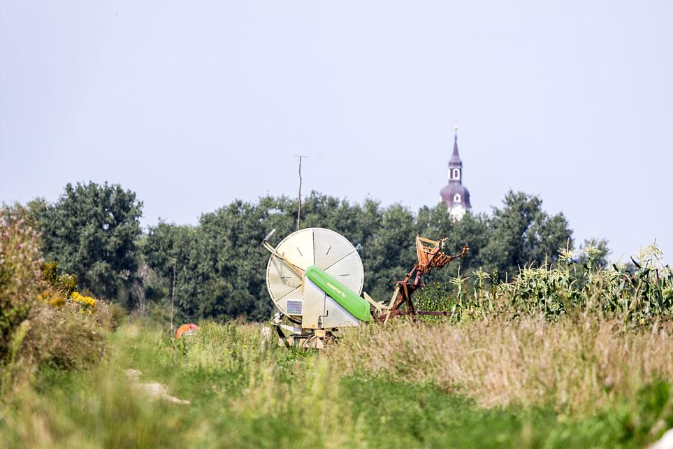 Die Felder der Kooperativen Landwirtschaft liegen idyllisch mit Blick auf den nahen Kirchturm. © Uwe Winkler