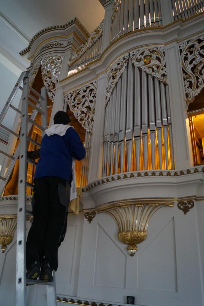Die neuen Zinnorgelpfeifen im Prospekt der Orgel wurden letzte Woche eingebaut.