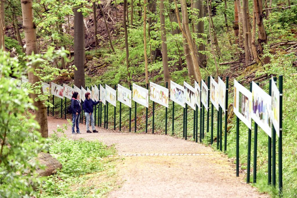 Bilder der »Wiedmann-Bibel« zieren derzeit den Weg zur Wartburg. © Norman Meißner