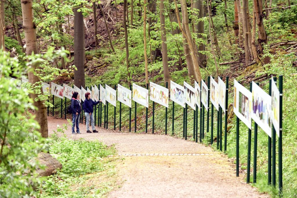 Bilder der »Wiedmann-Bibel« zieren derzeit den Weg zur Wartburg. © Norman Meißner