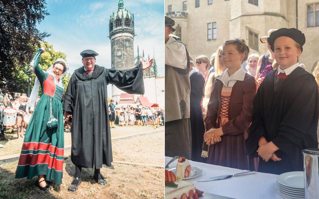 Haben sich getraut zu Wittenberg: Frau Katharina und Bruder Martin – einmal erwachsen, einmal jung © PR7Wittenberg-Marketing/Priska Lachmann