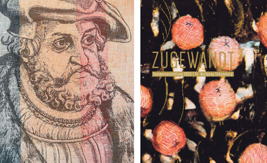 Zwei Stickarbeiten von Gisela Polster auf Vorlagen von Cranach.