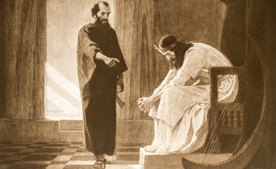 König David ist als Harfe spielender Psalmdichter bekannt. Mit seinem Machtmissbrauch wird er durch Nathan konfrontiert.